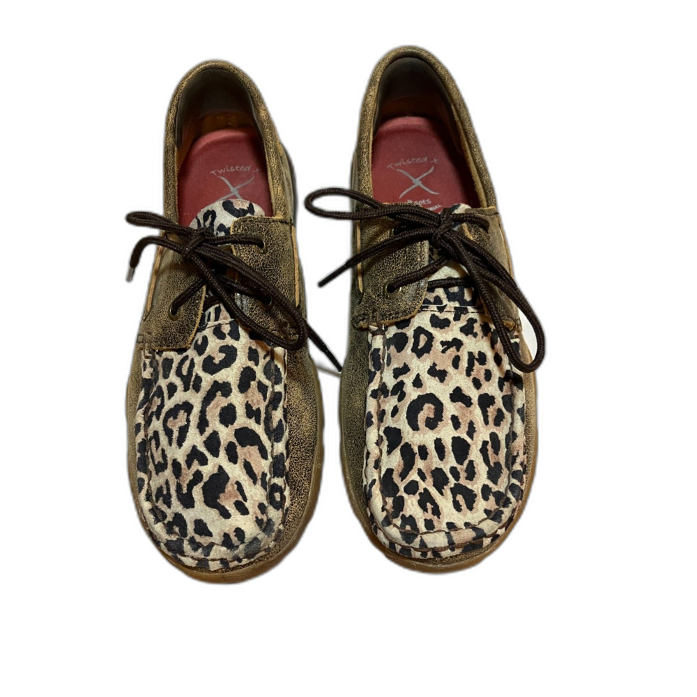 Twisted X Driving Moccasins Leopard Print Leather Loafer Boat Shoe Size 7